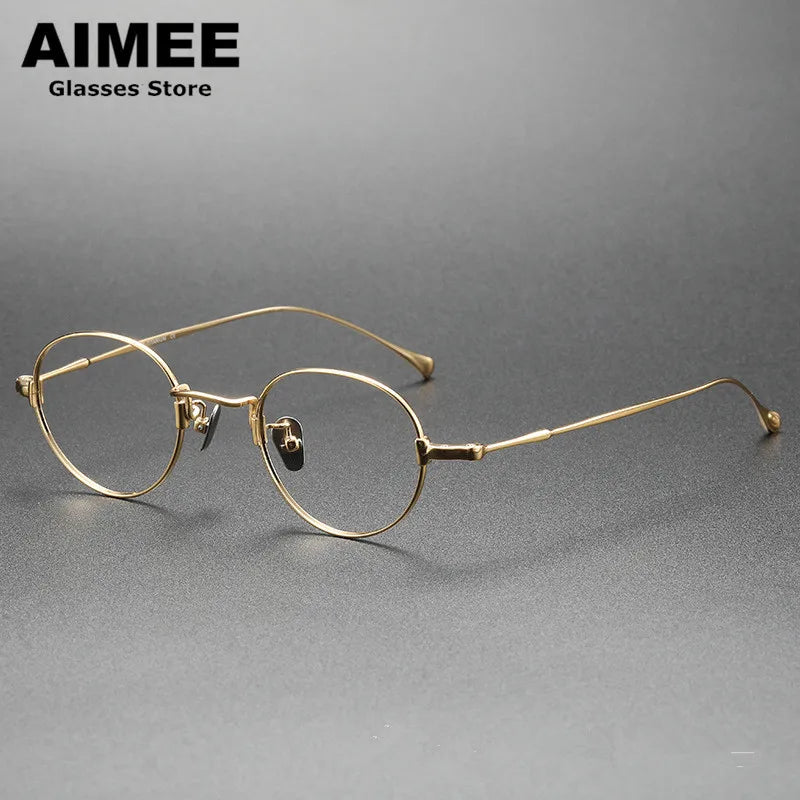 Aimee Unisex Full Rim Round Oval Titanium Eyeglasses 111053 Full Rim Aimee Gold  