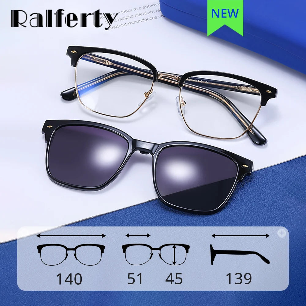 Ralferty Women's Full Rim Square Alloy Eyeglasses Clip On Polarized Sunglasses R8106 With Clip Ons Ralferty   