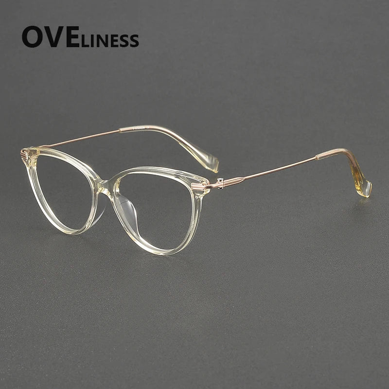Oveliness Women's Full Rim Oval Cat Eye Acetate Titanium Eyeglasses 900001