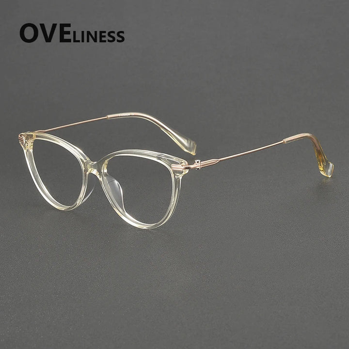 Oveliness Women's Full Rim Oval Cat Eye Acetate Titanium Eyeglasses 900001
