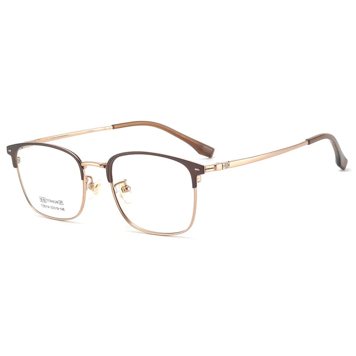 Bclear Unisex Full Rim Square Titanium Eyeglasses 36114 Full Rim Bclear Brown Gold  