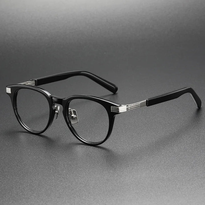 Aimee Unisex Full Rim Round Acetate Eyeglasses 12011 Full Rim Aimee Black-Silver  