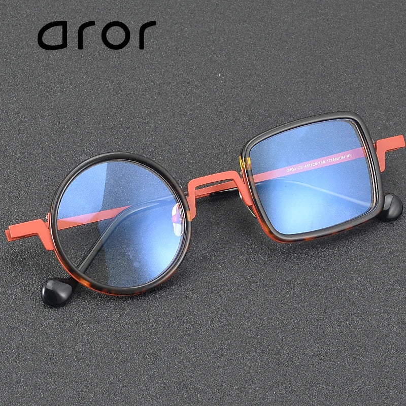 Aror Unisex Full Rim Square Round Titanium Acetate Eyeglasses 493100 Full Rim Aror