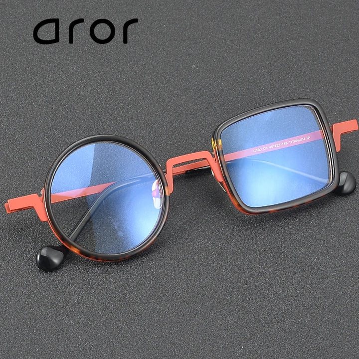 Aror Unisex Full Rim Square Round Titanium Acetate Eyeglasses 493100 Full Rim Aror