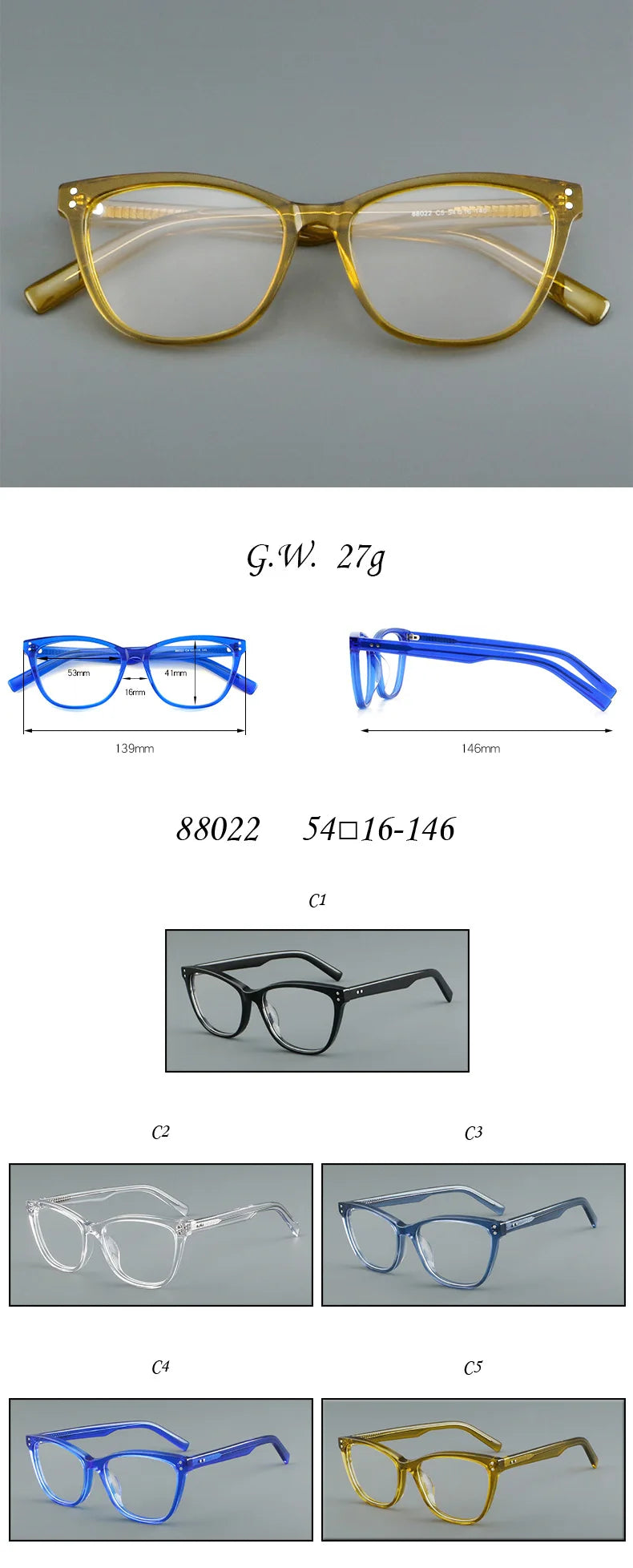 Vicky Women's Full Rim Square Cat Eye Acetate Reading Glasses 688022