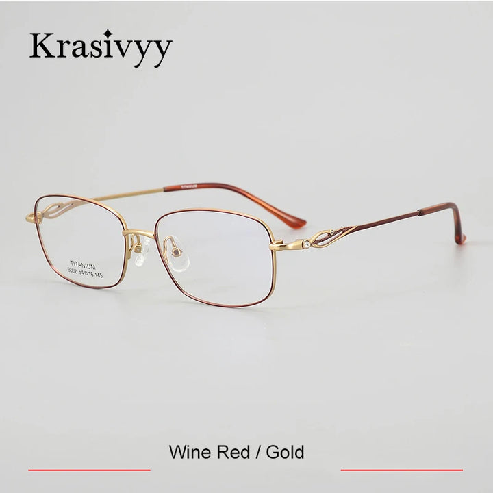 Krasivyy Woman's Full Rim Square Titanium Eyeglasses 443002 Full Rim Krasivyy Wine Red Gold  