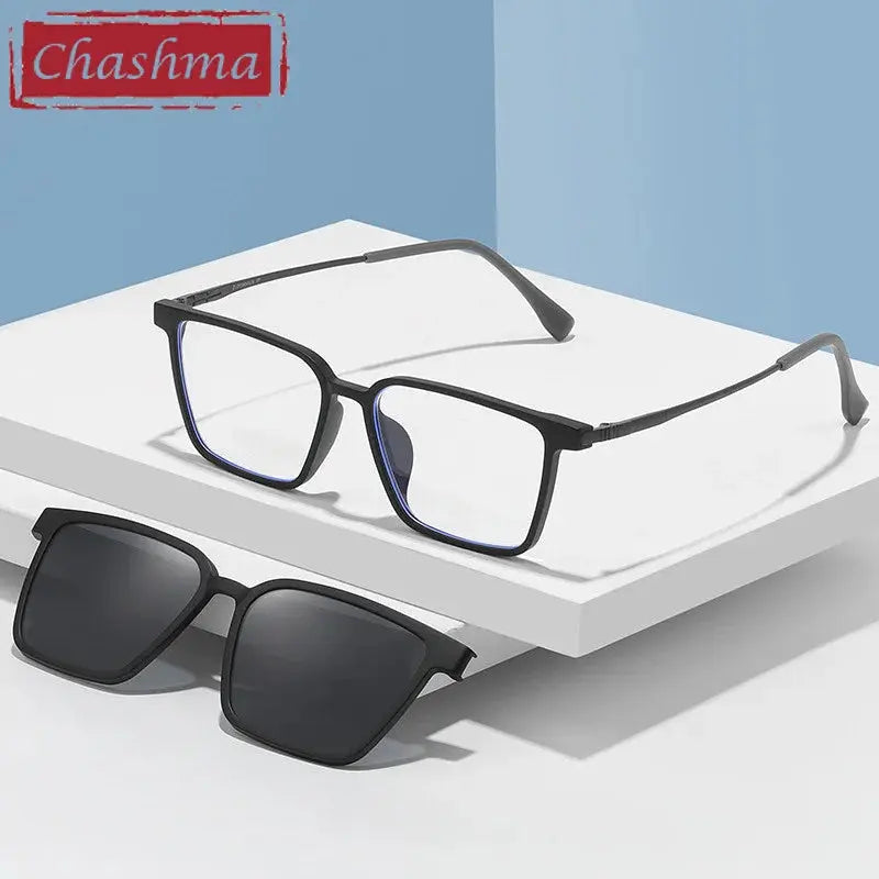 Chashma Ottica Unisex Full Rim Square Ultem Titanium Eyeglasses Clip On Sunglasses 972176 FuzWeb
