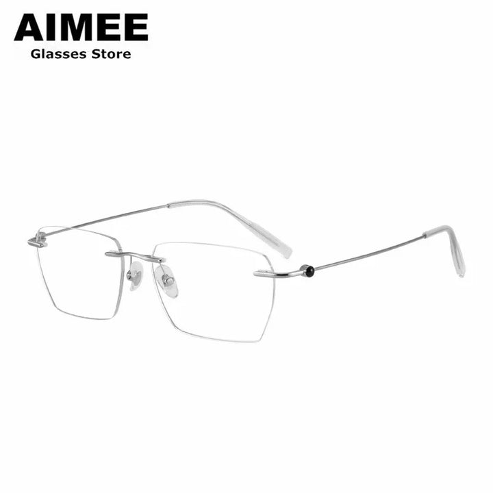 Aimee Men's Rimless Square Polygon Titanium Eyeglasses 14256 Rimless Aimee Silver  