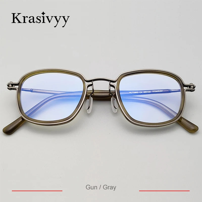 Krasivyy Men's Full Rim Square Acetate Titanium Eyeglasses 35863