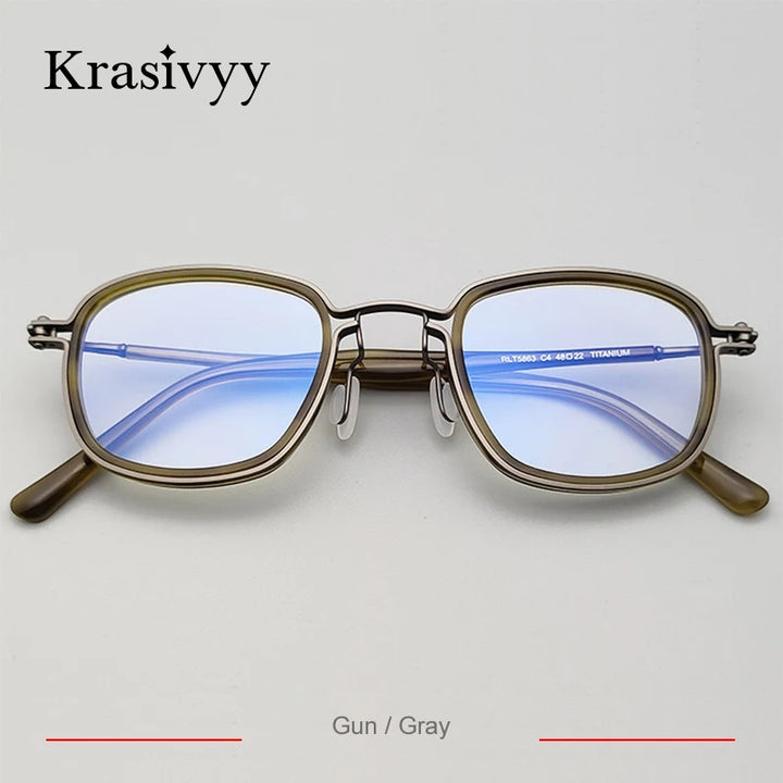 Krasivyy Men's Full Rim Square Acetate Titanium Eyeglasses 35863