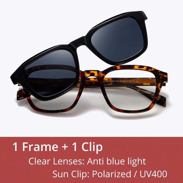 Ralferty Unisex Full Rim Square Tr 90 Alloy Eyeglasses Clip On Sunglasses 334204