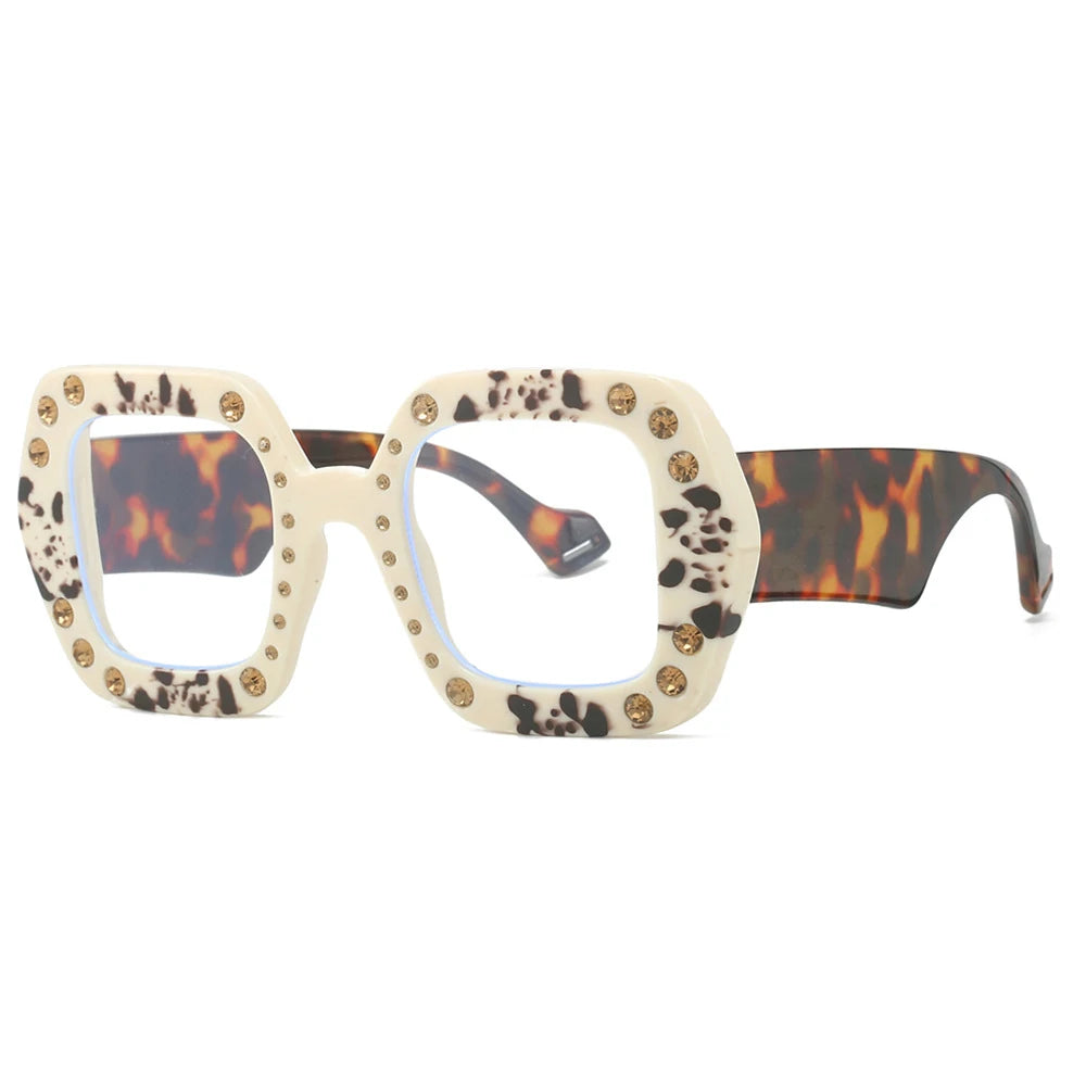 CCspace Women's Full Rim Big Square Polycarbonate Eyeglasses 57412 Full Rim CCSpace BeigeLeopard  