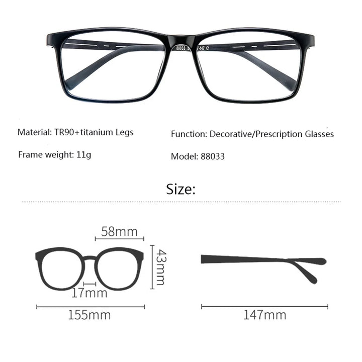 Hdcrafter Unisex Full Rim Big Square Tr 90 Titanium Eyeglasses 88033 Full Rim Hdcrafter Eyeglasses