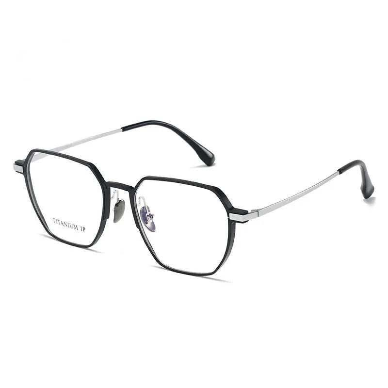 Zirosat Unisex Full Rim Flat Top Polygon Titanium Eyeglasses 20226