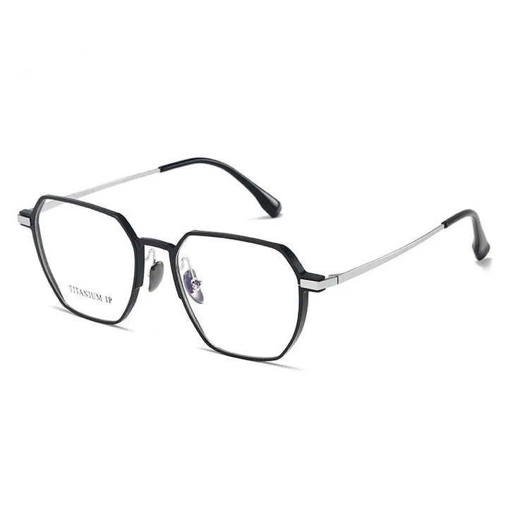 Zirosat Unisex Full Rim Flat Top Polygon Titanium Eyeglasses 20226
