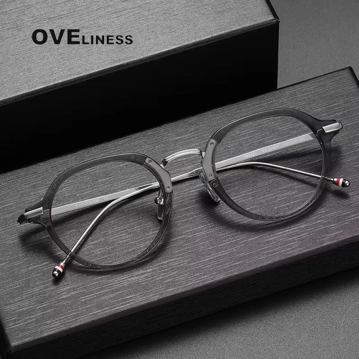 Oveliness Unisex Full Rim Oval Acetate Titanium Eyeglasses 369421