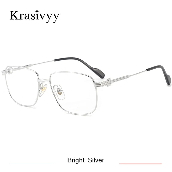 Krasivyy Mens Full Rim Square Titanium Eyeglasses Kr0294o Full Rim Krasivyy Bright Silver CN 