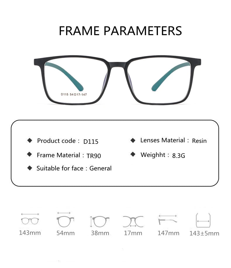 Kocolior Unisex Full Rim Square Acetate Tr 90 Hyperopic Reading Glasses D115 Reading Glasses Kocolior   