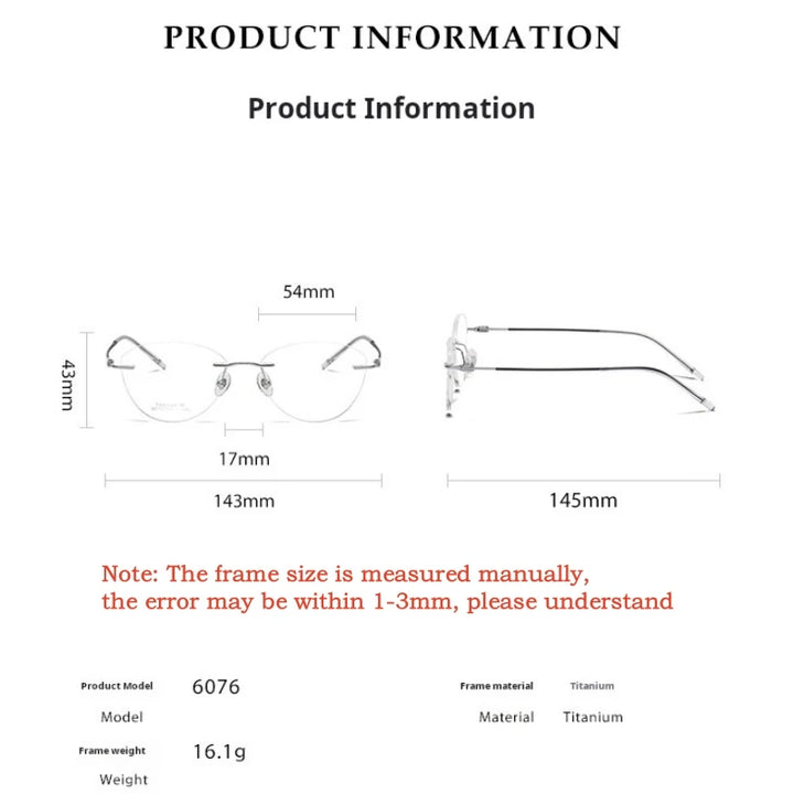 Yimaruili Women's Rimless Oval Cat Eye Titanium Eyeglasses 366076