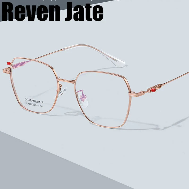 Reven Jate Women's Full Rim Flat Top Polygon Titanium Eyeglasses 6227 Full Rim Reven Jate   