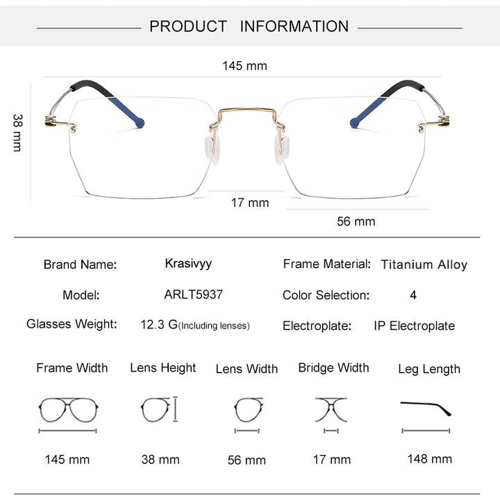 Krasivyy Unisex Rimless Square Titanium Alloy Eyeglasses 45937