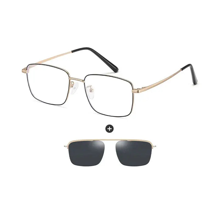 Gmei 700569 Unisex Full Rim Square Steel Frames With Clip On Sunglasses FuzWeb