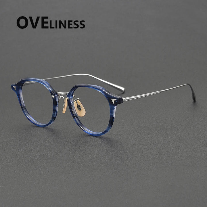 Oveliness Women's Full Rim Oval Acetate Titanium Eyeglasses 84573 Full Rim Oveliness blue silver