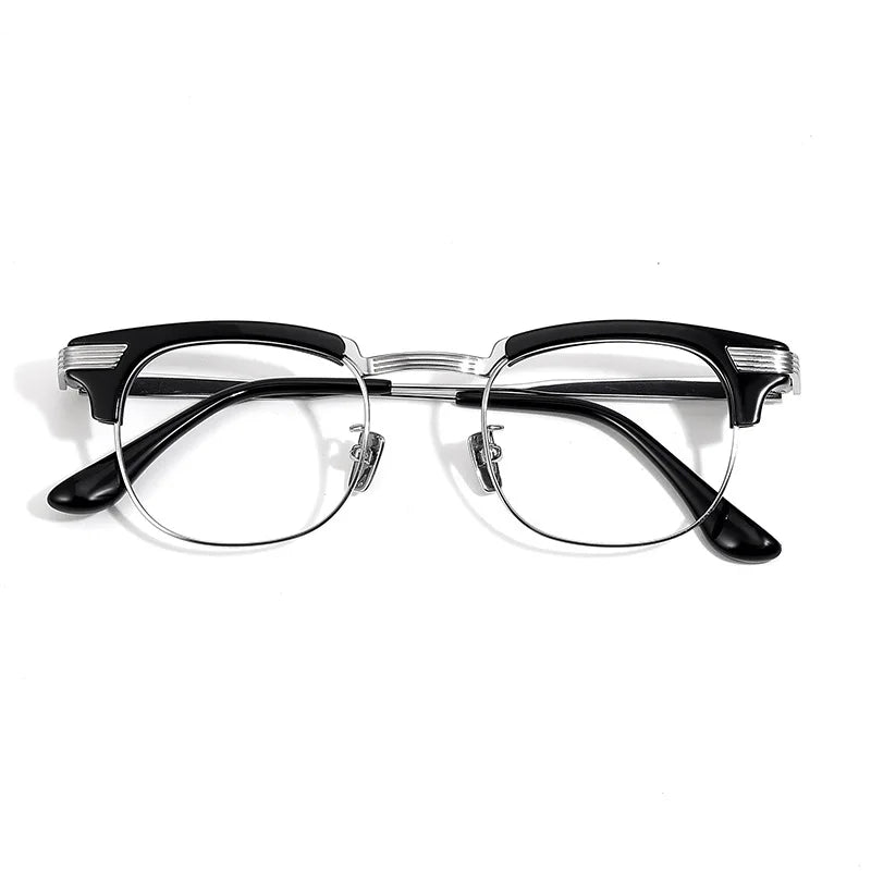 Black Mask Unisex Full Rim Oval Square Titanium Acetate Eyeglasses 42909