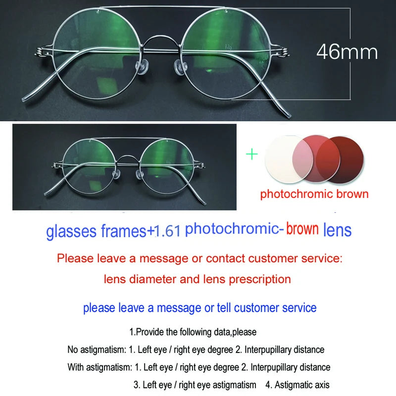 Yujo Unisex Full Rim Round Double Bridge Stainless Steel Eyeglasses Y4622 Full Rim Yujo C5 CHINA 