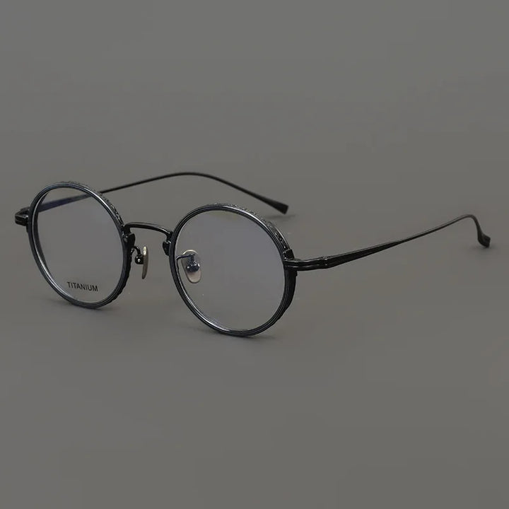 Black Mask Unisex Full Rim Titanium Round Eyeglasses Kj50 Full Rim Black Mask   