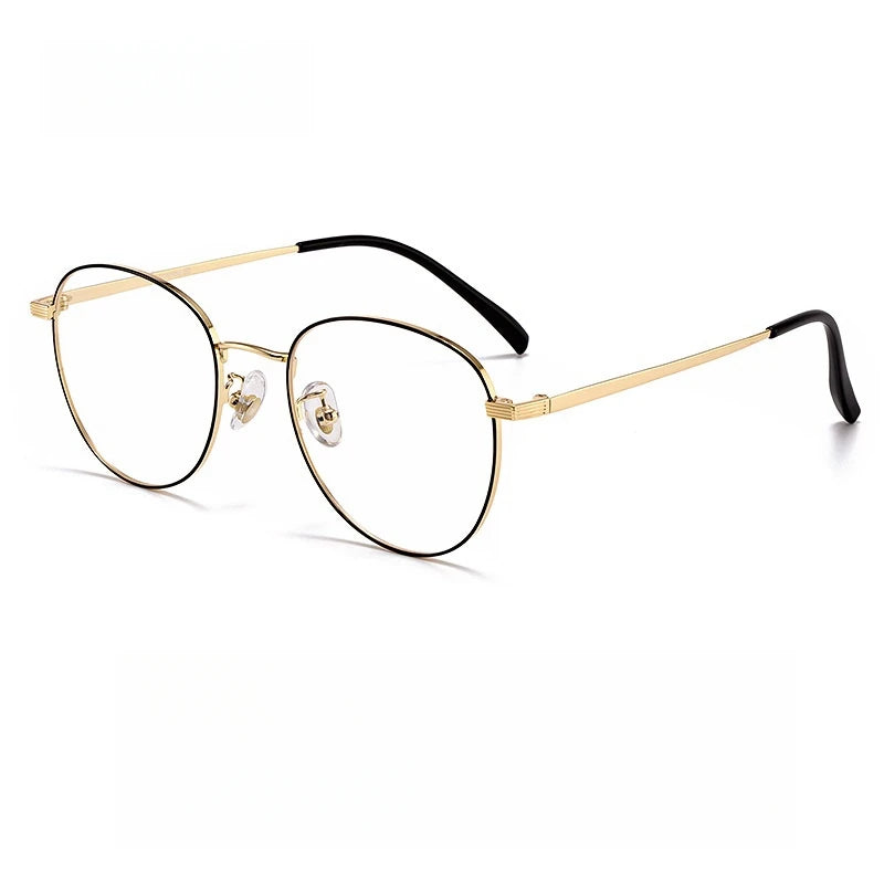 Yimaruili Unisex Full Rim Oval Square Titanium Eyeglasses Y8901 Full Rim Yimaruili Eyeglasses Black Gold  