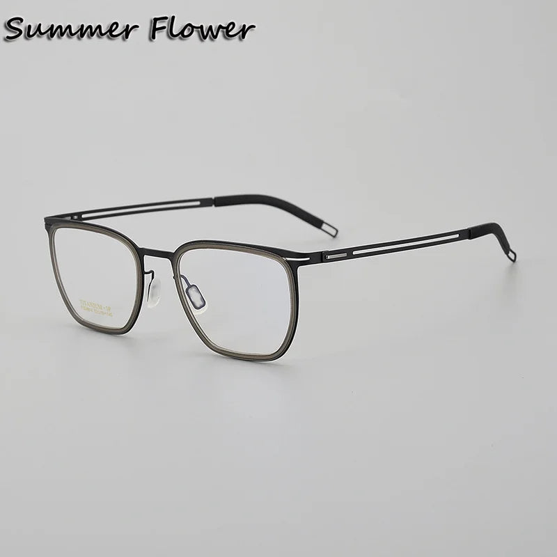 Summer Flower Women's Full Rim Square Acetate Titanium Eyeglasses 88814 Full Rim Summer Flower Black