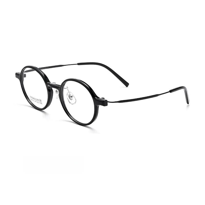 Yimaruili Unisex Full Rim Small Round Tr 90 Titanium Eyeglasses 16101x Full Rim Yimaruili Eyeglasses Black  
