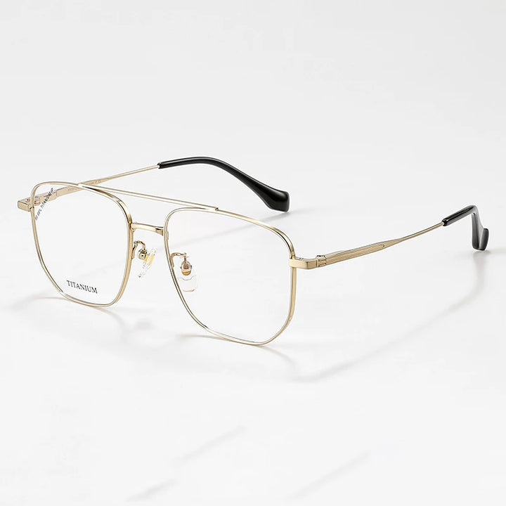 KatKani Unisex Full Rim Square Double Bridge Titanium Eyeglasses 3053 Full Rim KatKani Eyeglasses Gold  