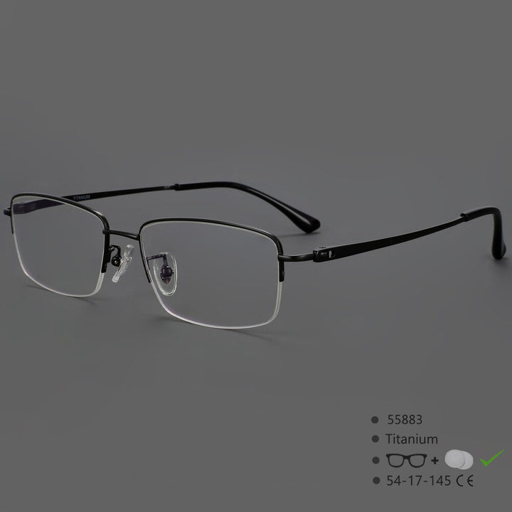 CCSpace Women's Semi Rim Square Hand Crafted Titanium Eyeglasses 55883 Semi Rim CCspace Black China 