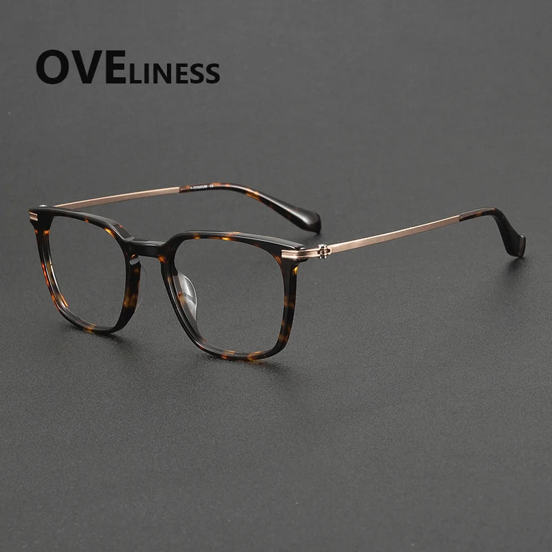Oveliness Unisex Full Rim Oval Square Acetate Titanium Eyeglasses 90011