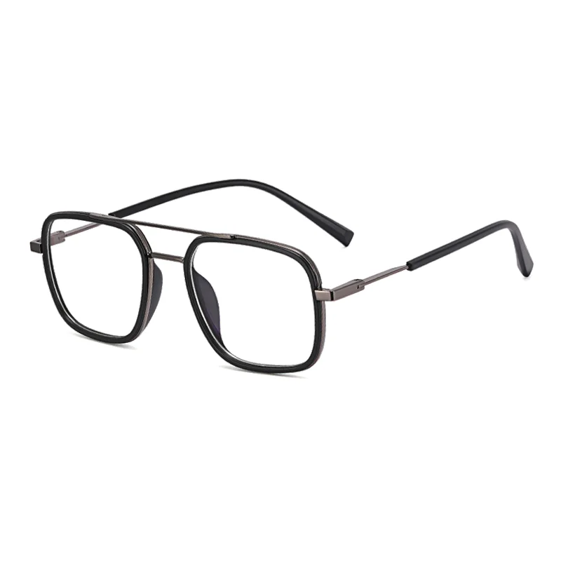 Ralferty Men's Full Rim Square Double Bridge Alloy Acetate Eyeglasses R613 Full Rim Ralferty C6 Matt Black CN 