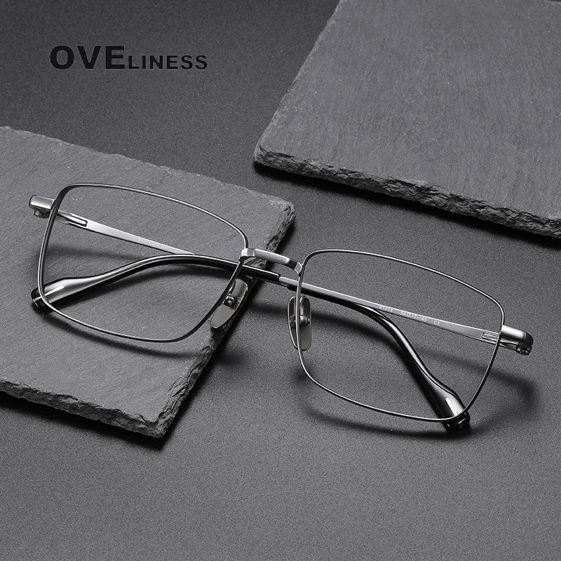 Oveliness Men's Full Rim Square Polygon Titanium Eyeglasses 81014