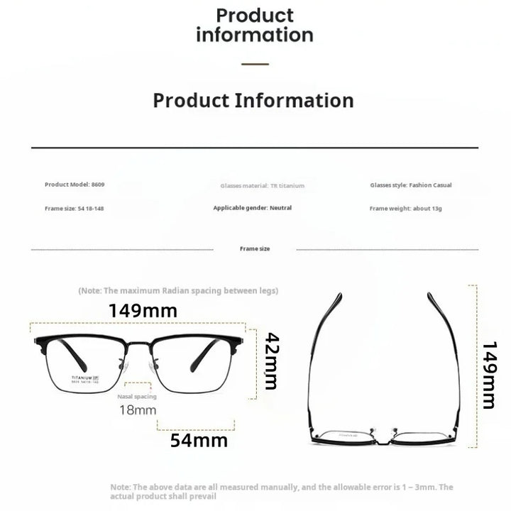 Momoja Unisex Full Rim Big Square Tr 90 Titanium Eyeglasses 728609