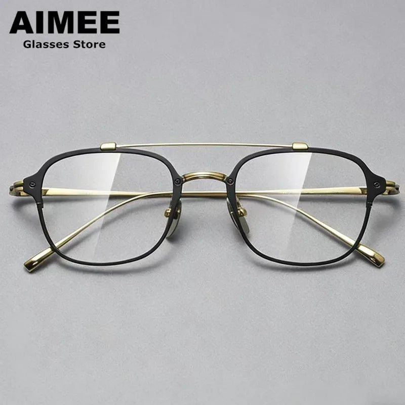 Aimee Unisex Full Rim Square Double Bridge Titanium Eyeglasses 541031