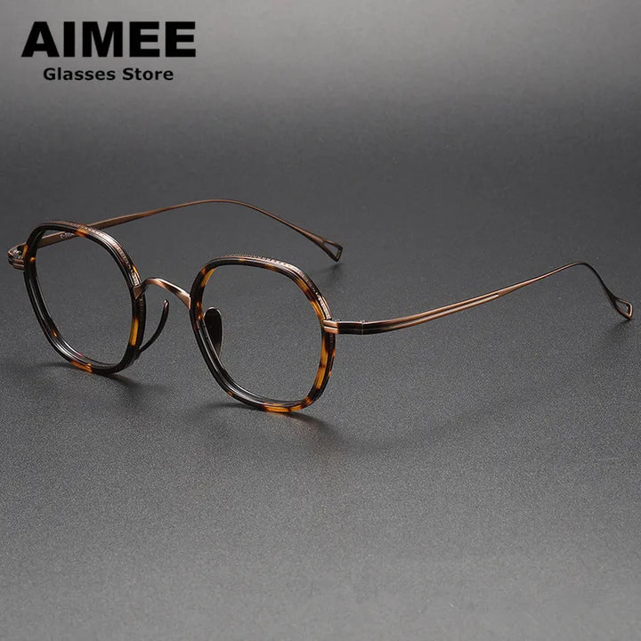 Aimee Unisex Full Rim Polygon Square Titanium Acetate Eyeglasses 80873 Full Rim Aimee Tortoise  