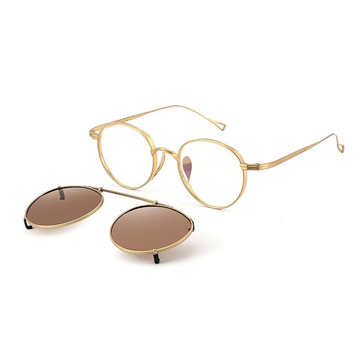 Black Mask Unisex Full Rim Round Titanium Eyeglasses Clip On Sunglasses