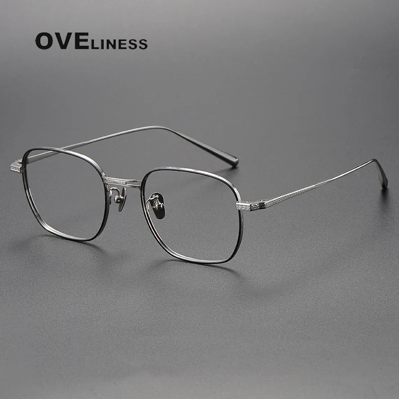 Oveliness Women's Full Rim Polygon Square Titanium Eyeglasses 1518 Full Rim Oveliness black silver  