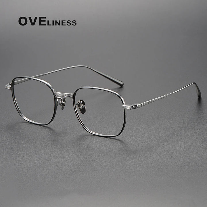 Oveliness Women's Full Rim Polygon Square Titanium Eyeglasses 1518 Full Rim Oveliness black silver  