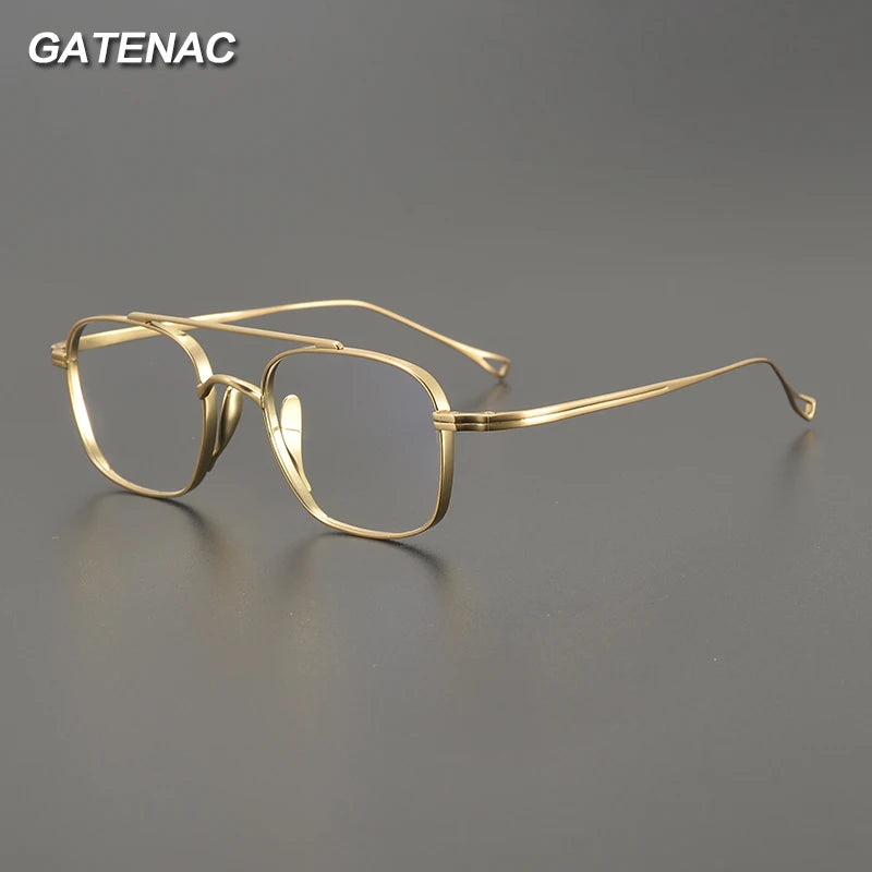 Gatenac Unisex Full Rim Square Double Bridge Titanium Eyeglasses G1475 Full Rim Gatenac   