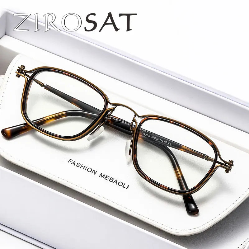 Zirosat Unisex Full Rim Square Round Tr 90 Alloy Eyeglasses 2202-03