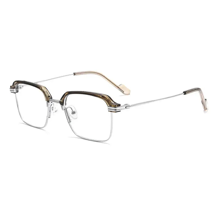 Gatenac Unisex Full Rim Polygon Square Acetate Titanium Eyeglasses 181094 FuzWeb