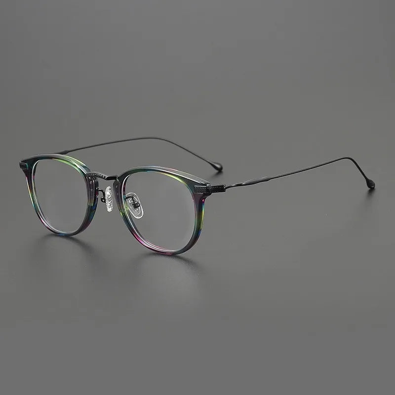 Hewei Unisex Full Rim Round Square Titanium Acetate Eyeglasses 14341 Full Rim Hewei   