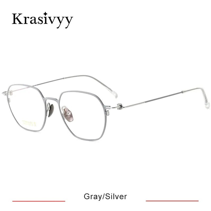 Krasivyy Men's Full Rim Polygon Screwless Titanium Eyeglasses Hm5007 Full Rim Krasivyy Gray Silver CN 