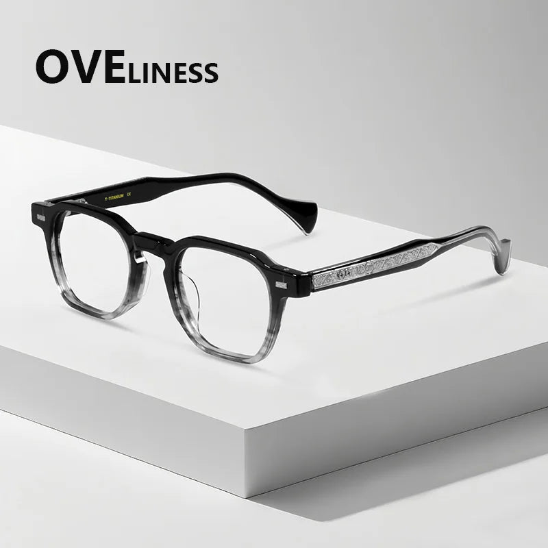 Oveliness Women's Full Rim Polygon Acetate Titanium Eyeglasses 926002